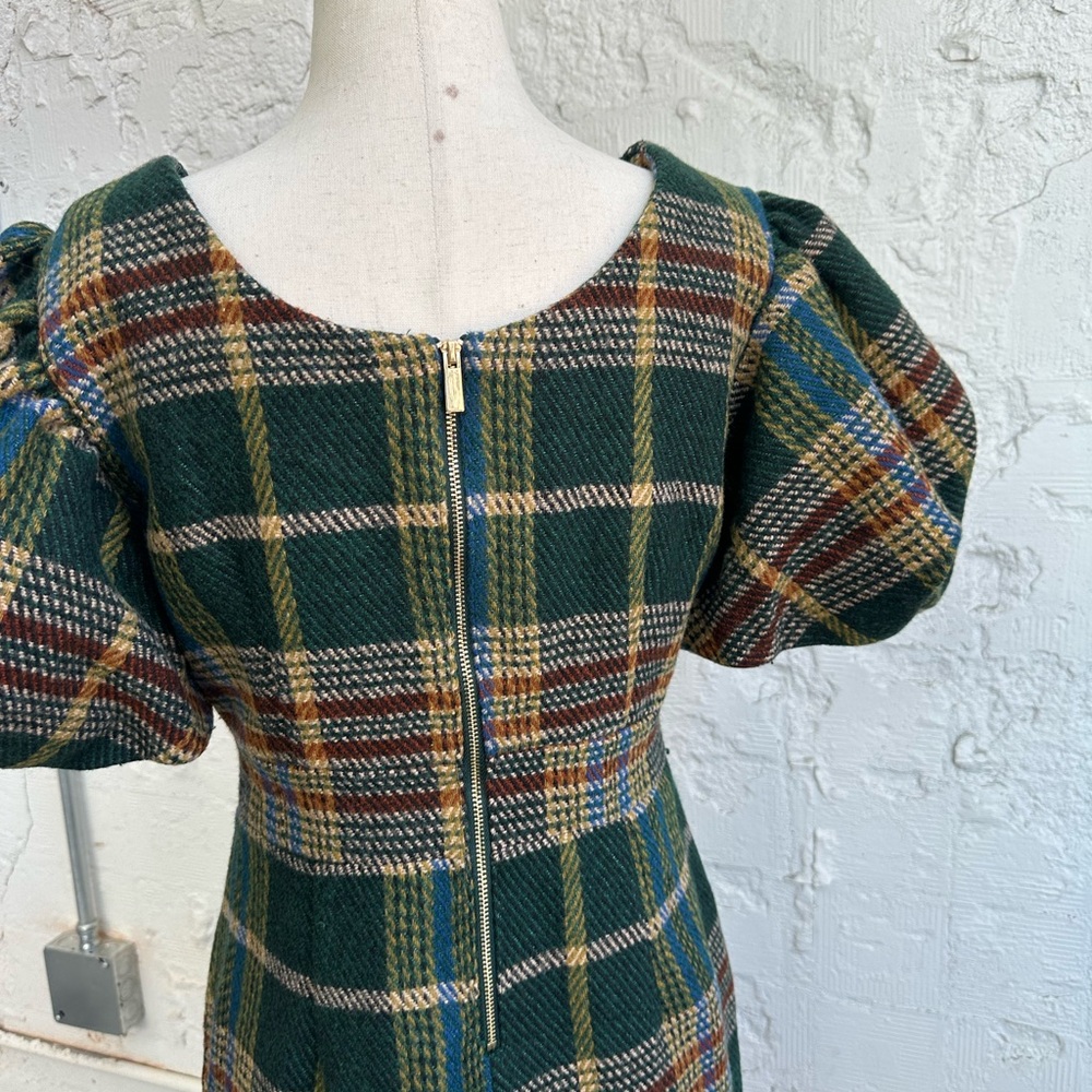 NWT Ivy City holly plaid dress puff sleeves green midi Women’s Size SMALL - Picture 4 of 8
